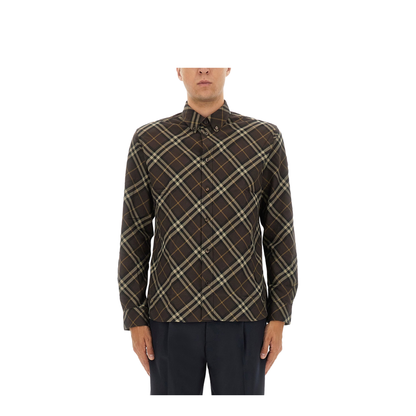 Cotton Shirt With Check Motif In Brown