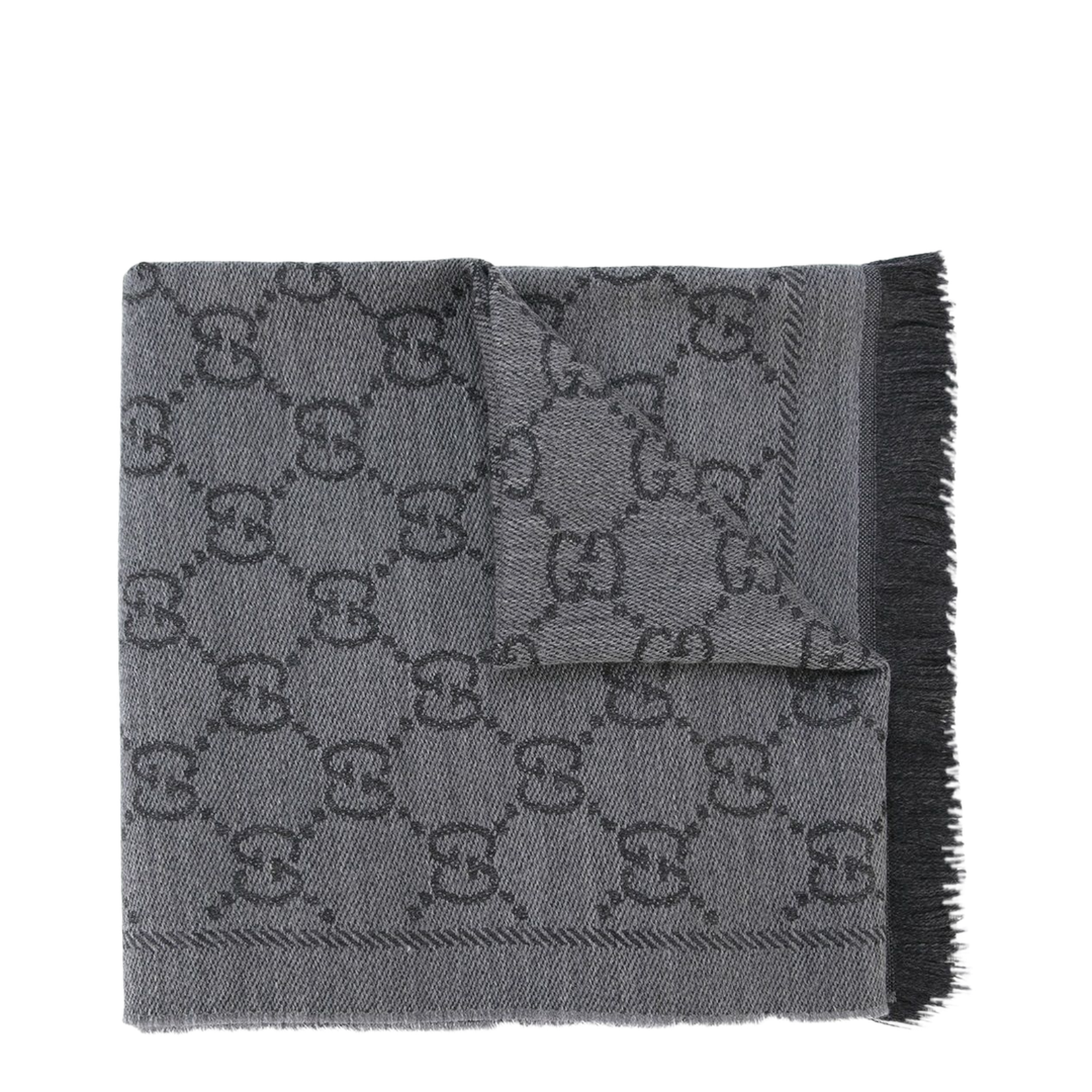 Grey GG Jacquard Pattern Knitted Scarf