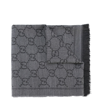 Grey GG Jacquard Pattern Knitted Scarf