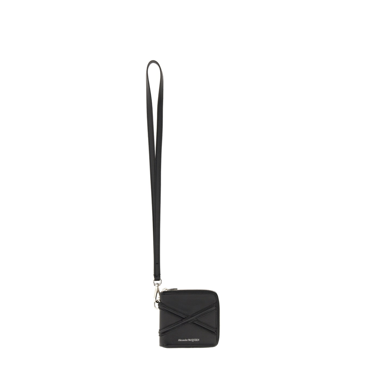 Harness Zip-Around Calf Leather Wallet With Removable Strap - Black