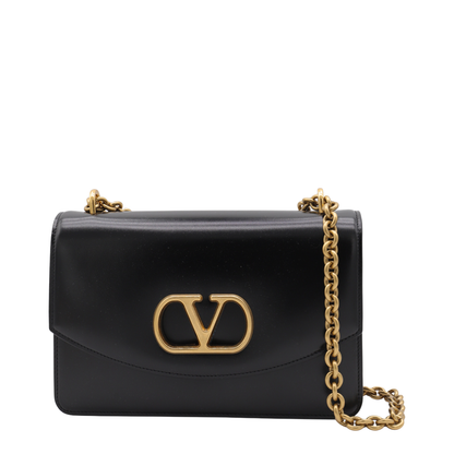 Black Leather Vain Shoulder Bag
