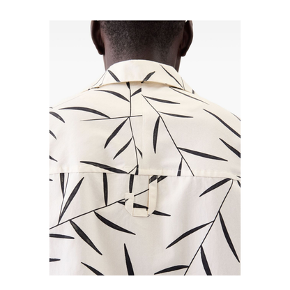 Cream Black Leaf Pattern Camp Collar Shirt