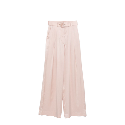 Pink Pastel Silk Wide-Leg Tuck Pant