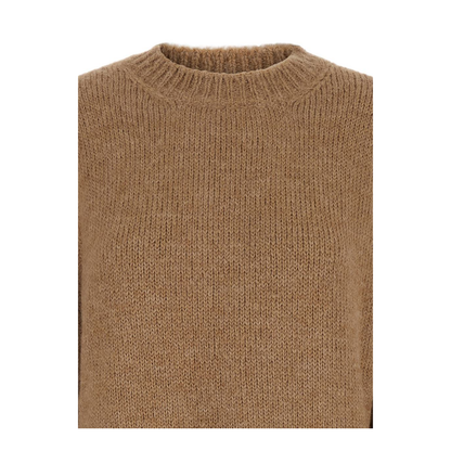 Oversized Beige Sweater With Ribbed Trim In Wool