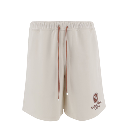 Logo Embroidered Drawstring Shorts Beige