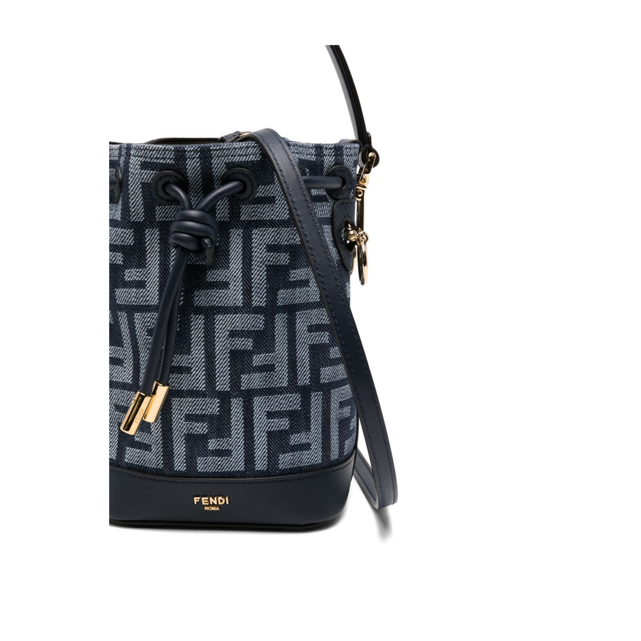 Mon Tresor Mini FF Jacquard Denim-Effect Bucket Bag - Dark Blue