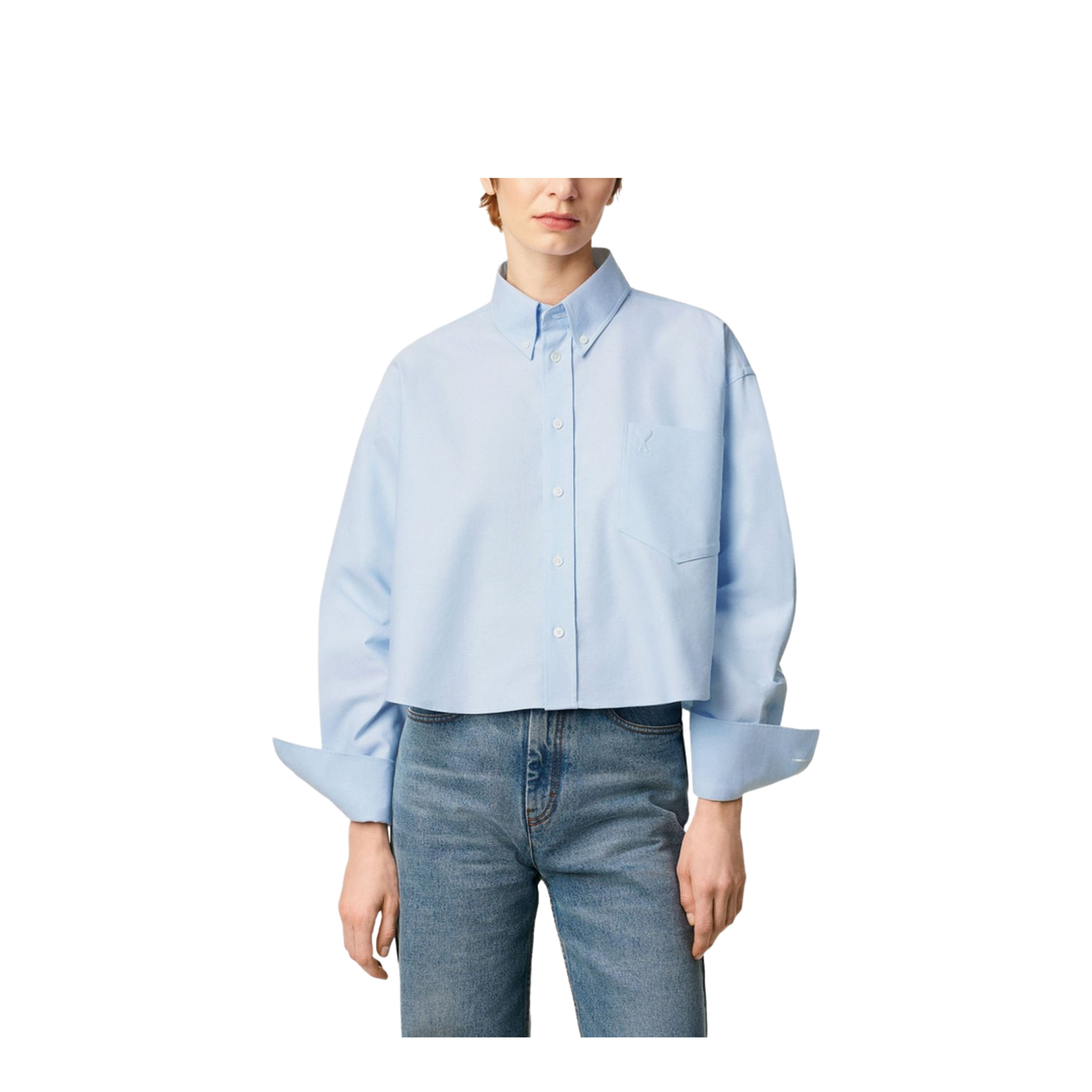 Blue Cotton Cropped Oversized Shirt