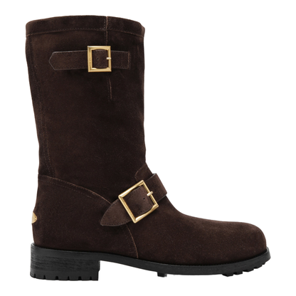 MAYFEYR - Jimmy Choo - Chocolate Suede Biker Boots - BIKERMIDSVV025623