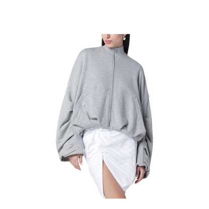 Grey Oversized Cotton Sweatshirt With Draping