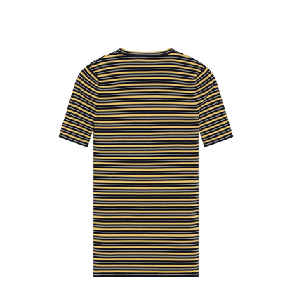 Navy Yellow Striped Stretch Cotton T-Shirt