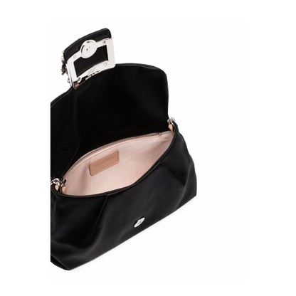 Roger Vivier RV Bouquet Strass Buckle Drapé Mini Satin Clutch Bag - Black