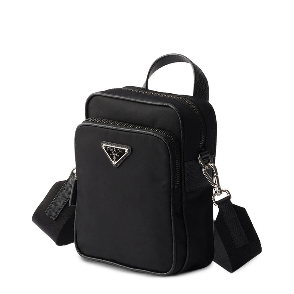 Bandoliera Re-Nylon Saffiano Leather Shoulder Bag - Black