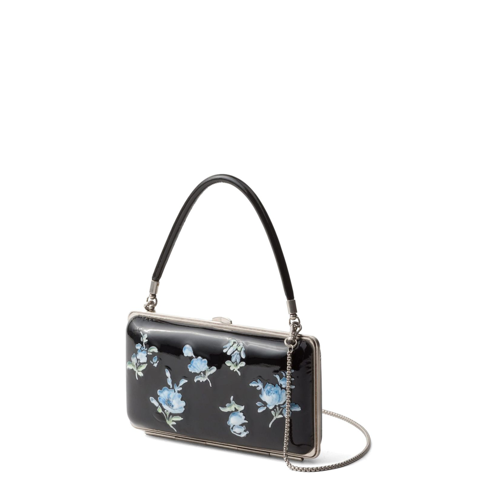 Floral-Printed Patent Leather Clutch