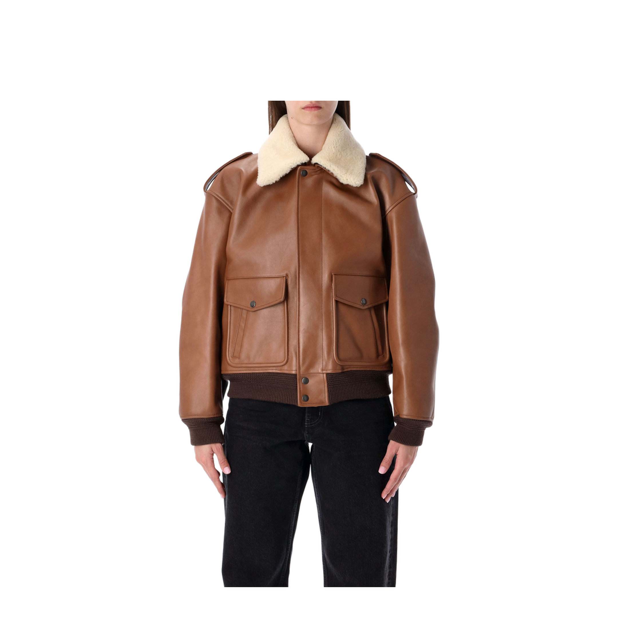Bomber Jacket in Hammered Leather and Shearling