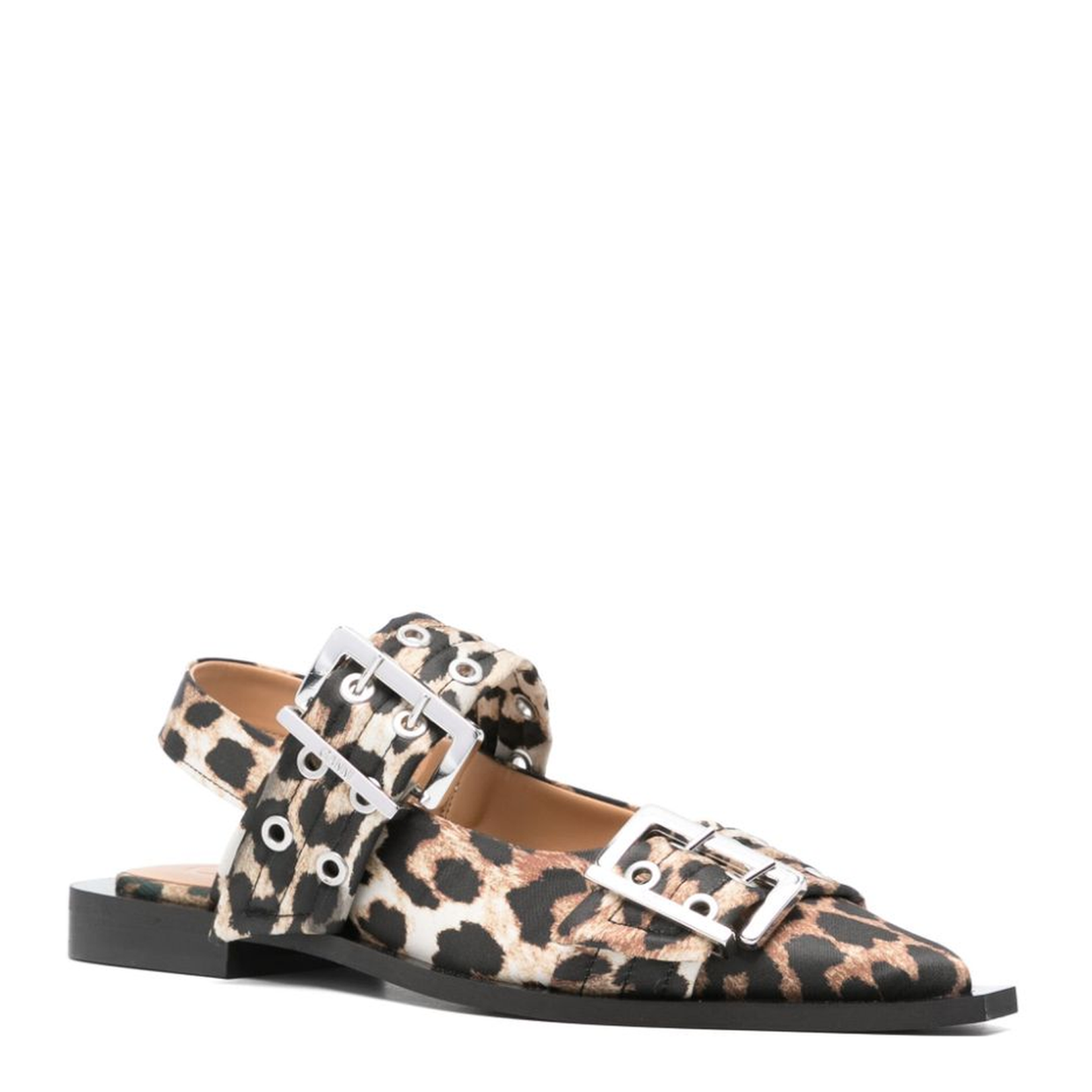 Animalier Brown/Black Satin Weave Leopard Print Slingback Strap Block Heel