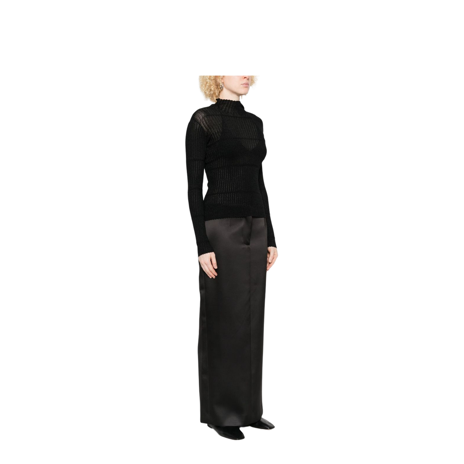 Ribbed Knit High Neck Long Sleeve Sweater Black