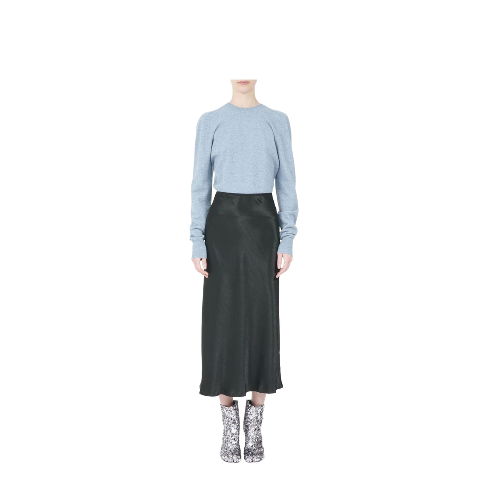 Black Satin Midi Skirt
