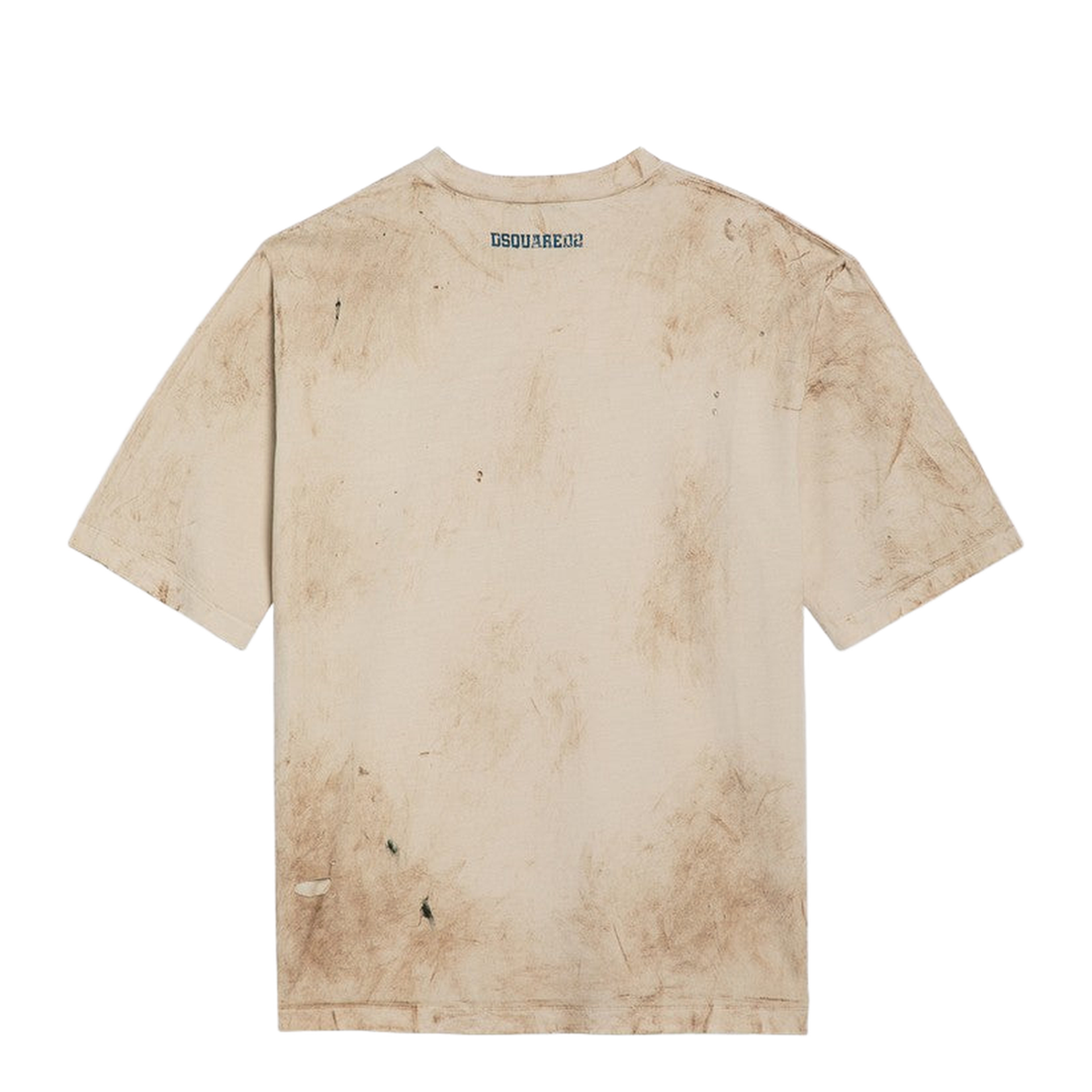 Beige Washed Cotton Crew Neck T-Shirt