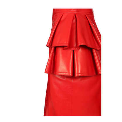 Leather Midi Skirt Red