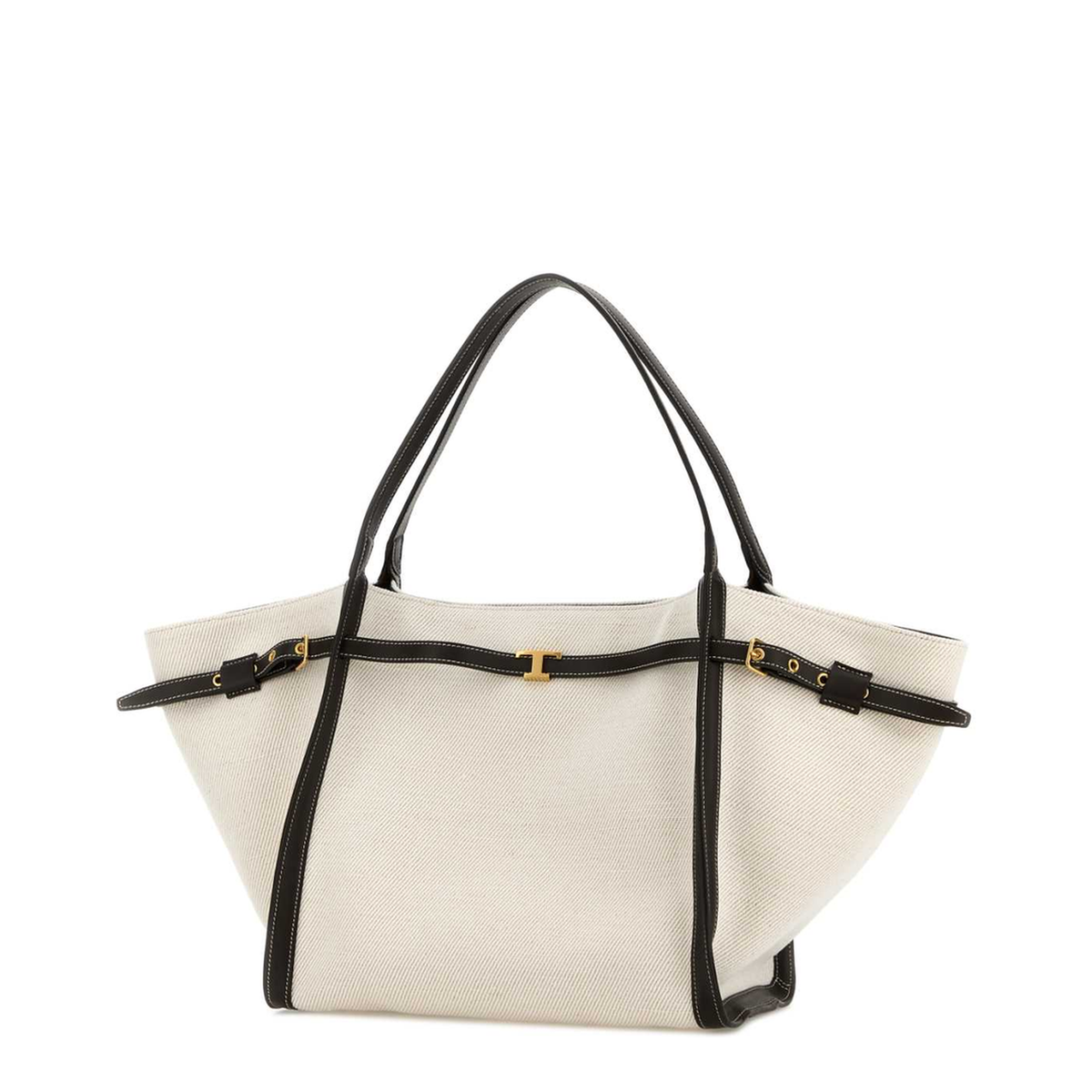 Tim Medium Canvas and Leather Shopping Bag - White/Brown