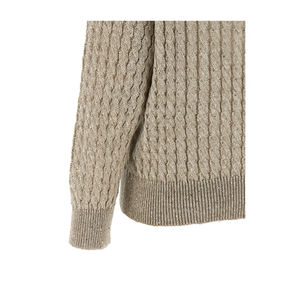 Beige Cotton Sweater with Sequins V-Neck