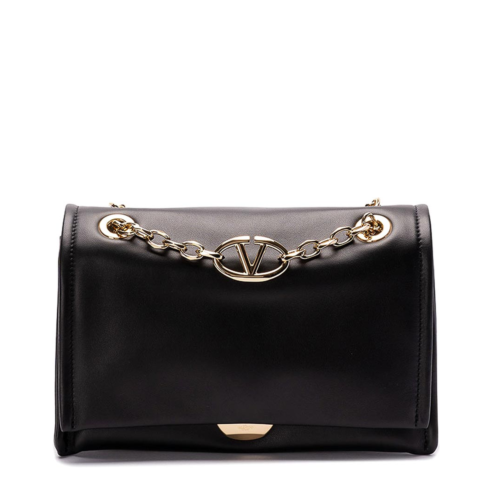 Leather Shoulder Bag with Metal Chain Handle