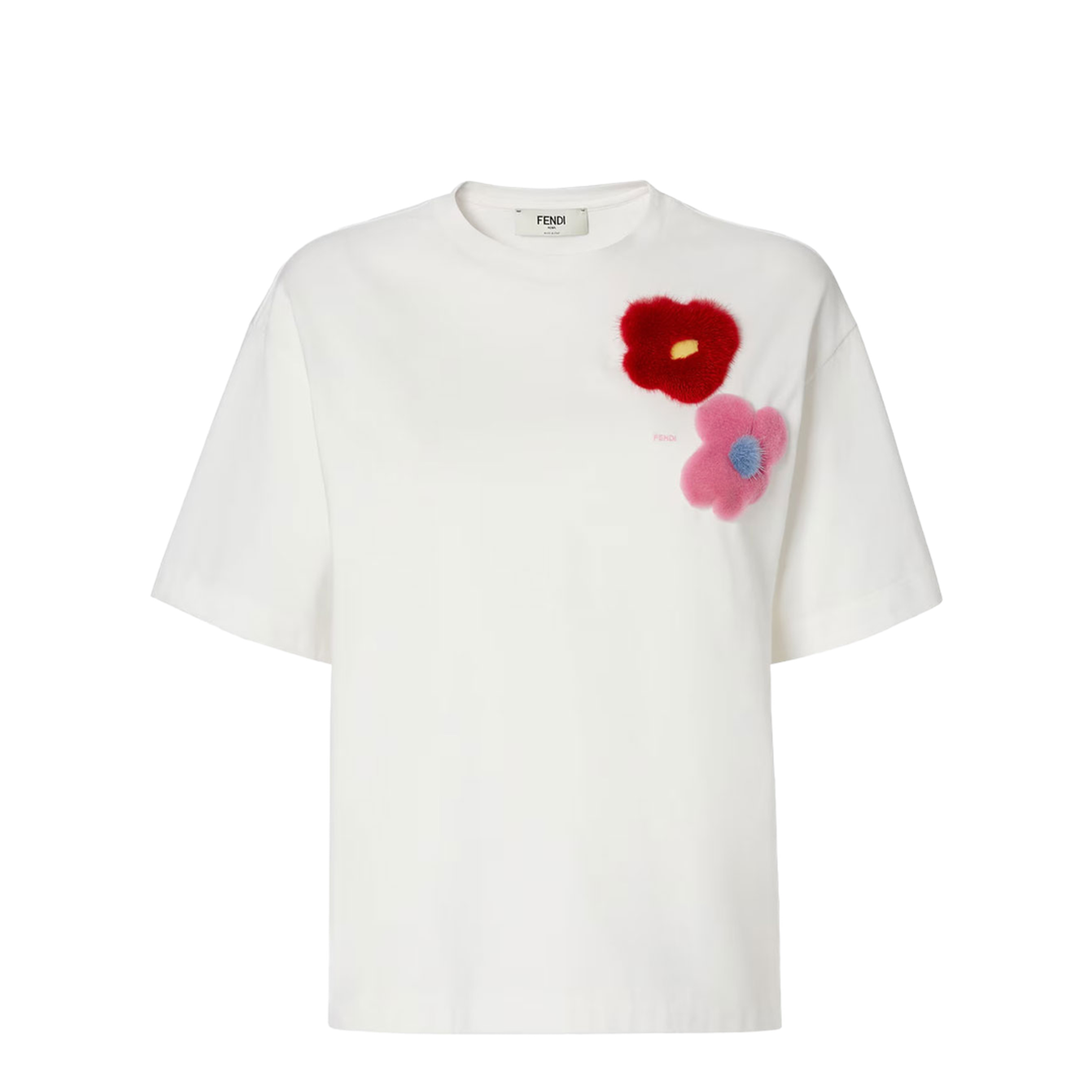 MAYFEYR - Fendi - Jersey T-Shirt With Sunny Side Flowers Mink Brooches - FS9776AOUH