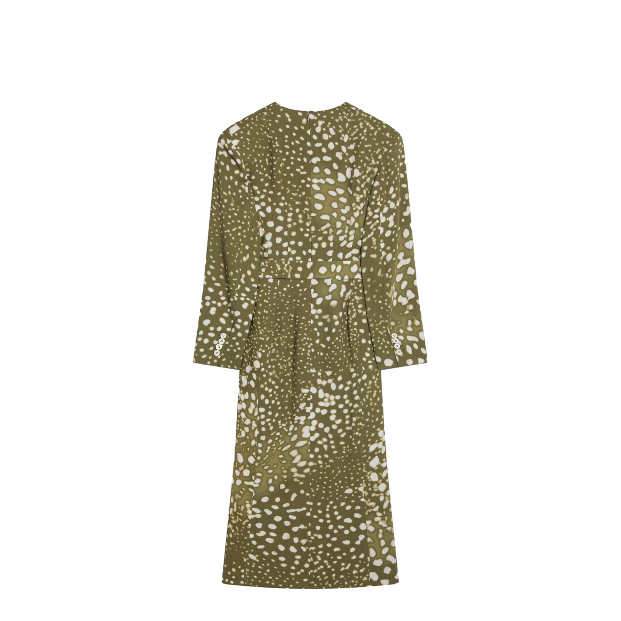 Dress with Belt and Khaki Green Print