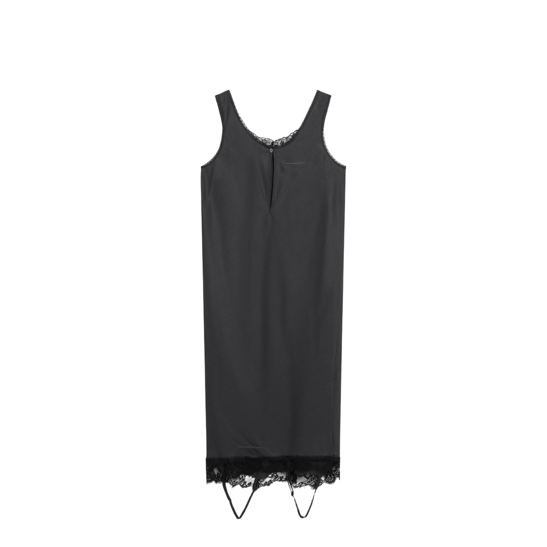 Grey Midi Slip Dress with Lace Trims