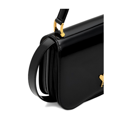 Black Glazed Leather Top Handle Bag
