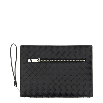 Intrecciato Leather Pouch - Black