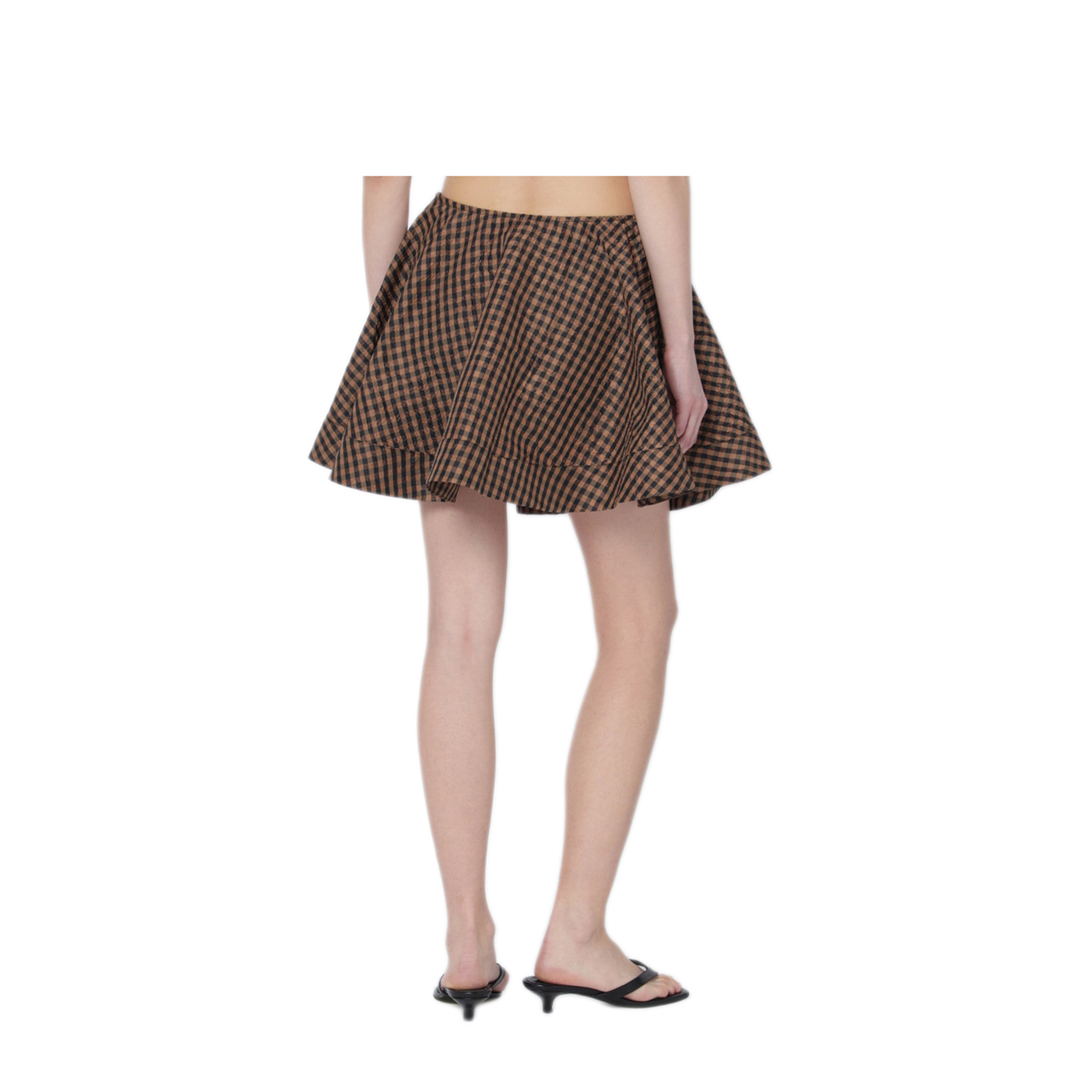 MAYFEYR - Ganni - Brown Black Gingham Flared Mini Skirt - A109007410730925