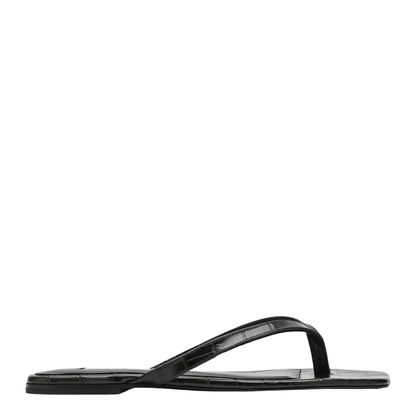 Crocodile-effect leather flip-flops in green