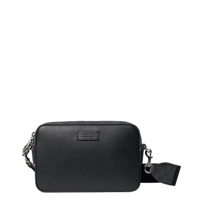 Leather Crossbody Bag With Web - Black