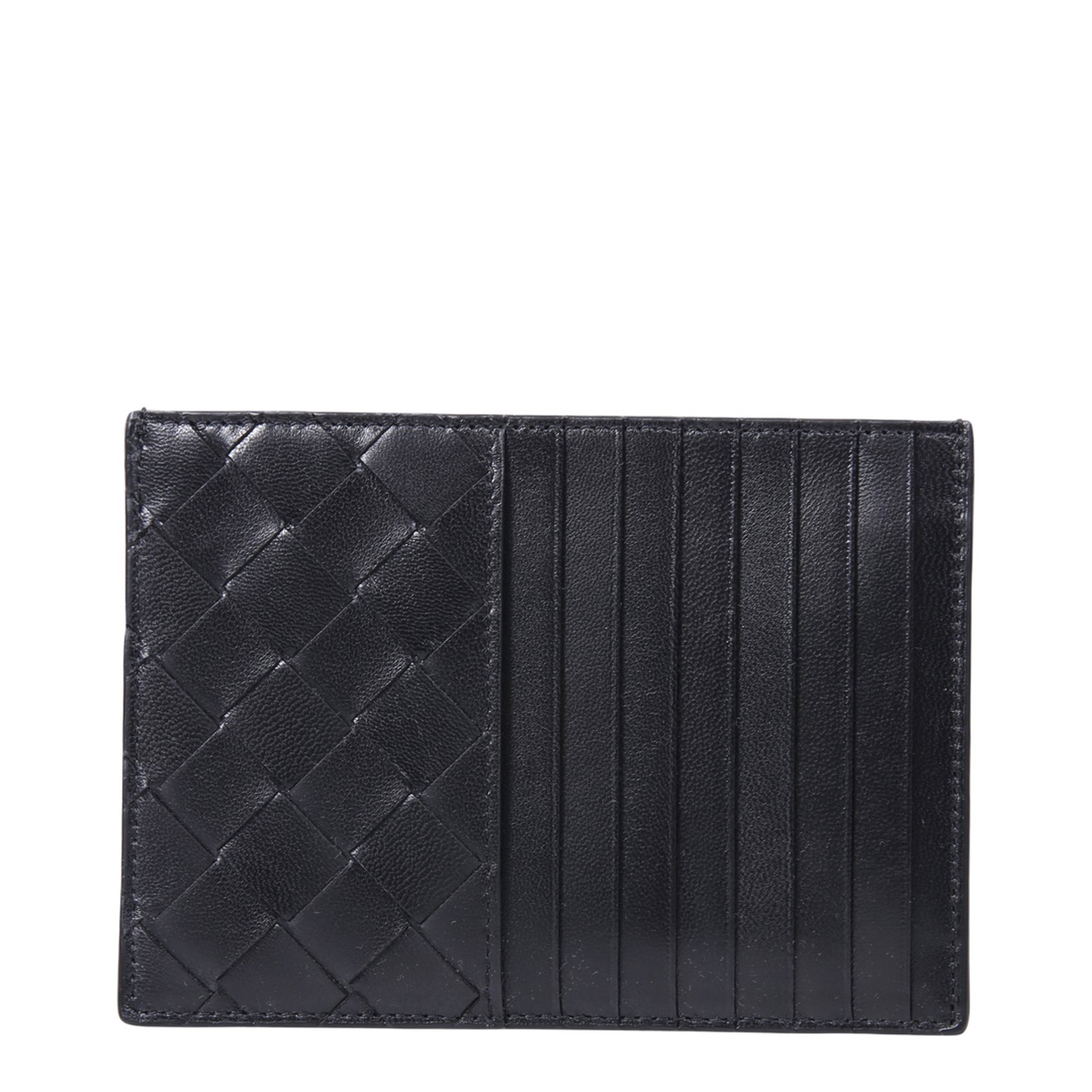 Intrecciato Leather Card Holder - Black