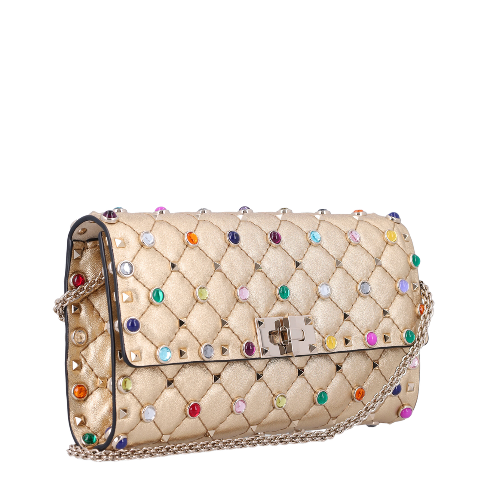 Rockstud Spike Multicolor Studded Shoulder Bag in Metallic Nappa
