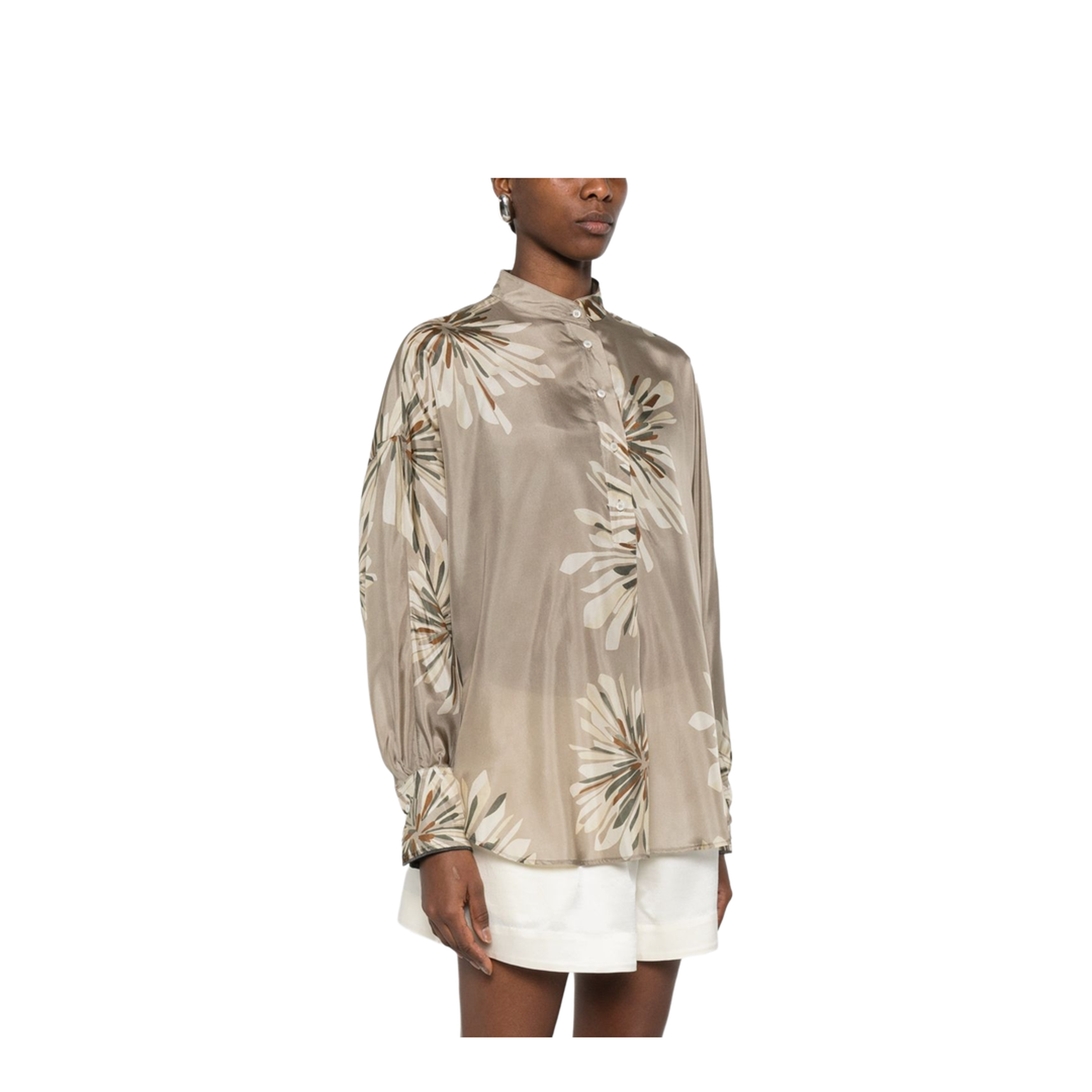 Women's Printed Silk Shirt Beige