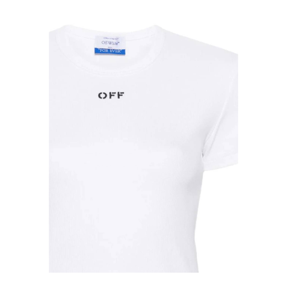 MAYFEYR - Off-White - Ribbed T-Shirt With Embroidered Logo - OWAA065C99JER0050110