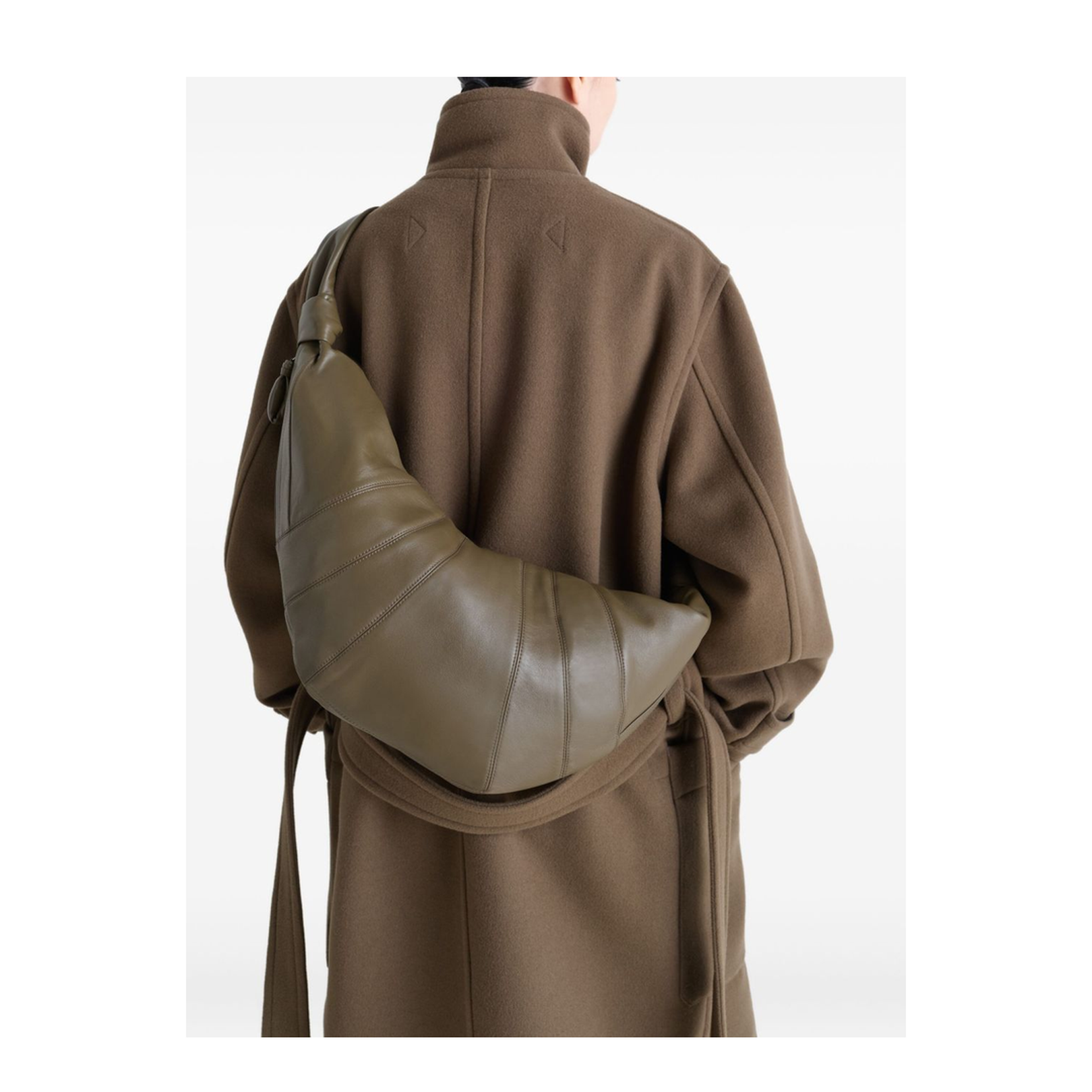 Khaki Leather Curved Shape Bag