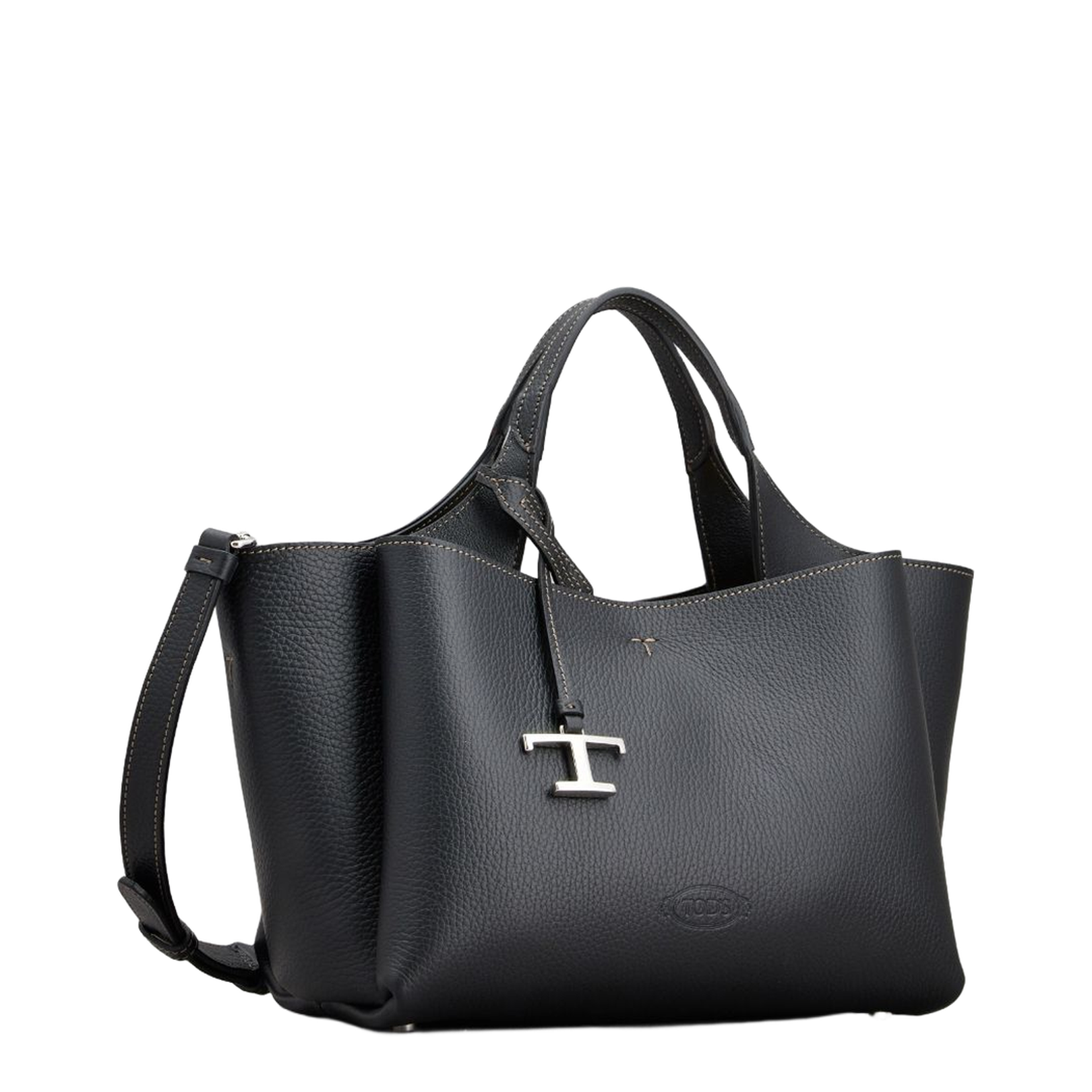 Mini Black Calfskin Handbag with 2 Handles and Shoulder Strap
