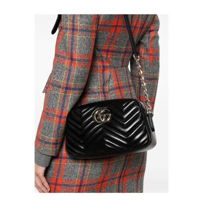 GG Marmont Small Matelassé Leather Camera Bag - Black