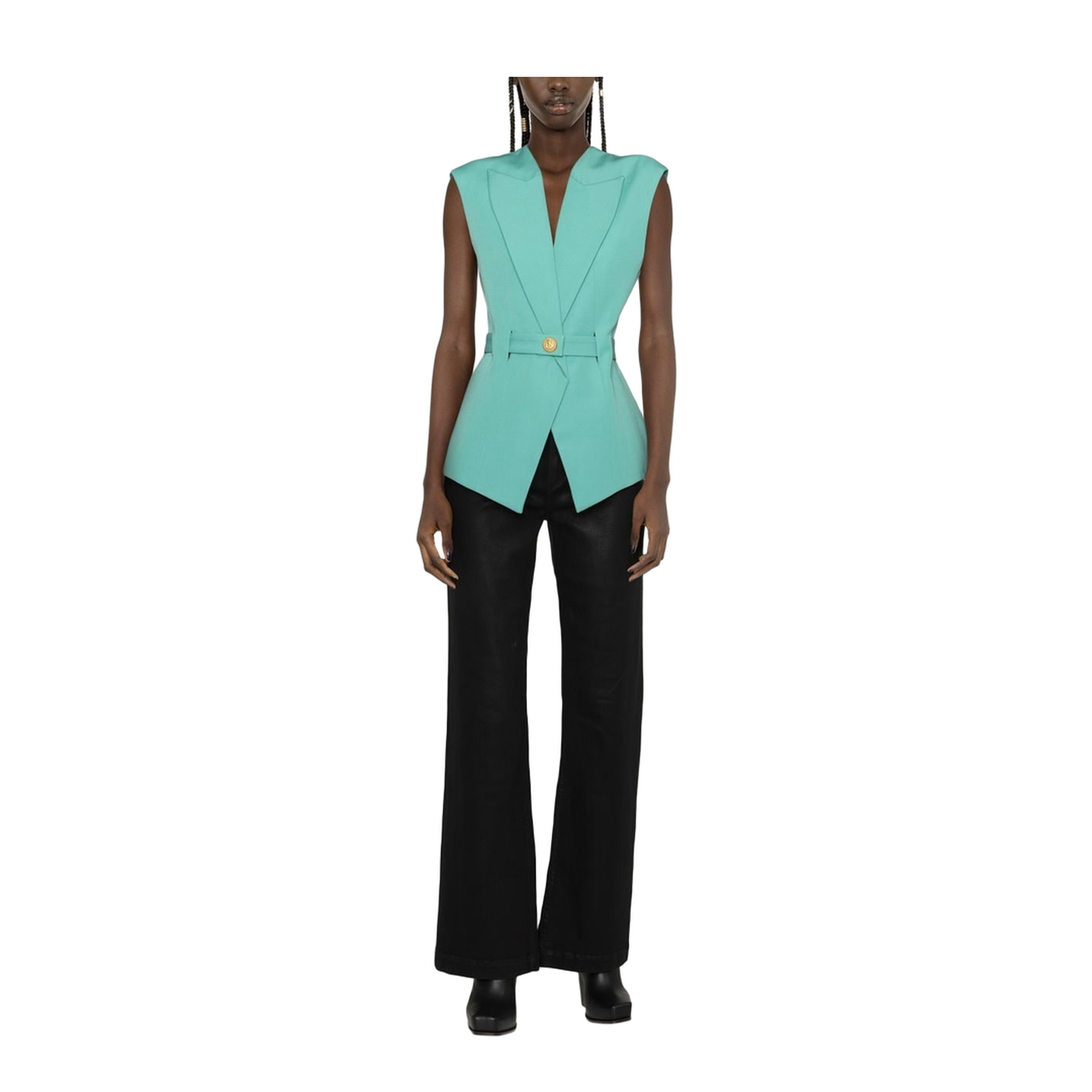 Belted Waist Sleeveless Jacket