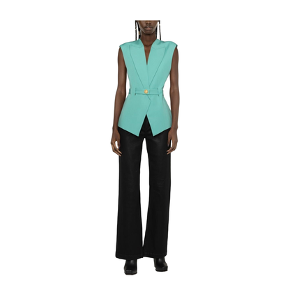 Belted Waist Sleeveless Jacket