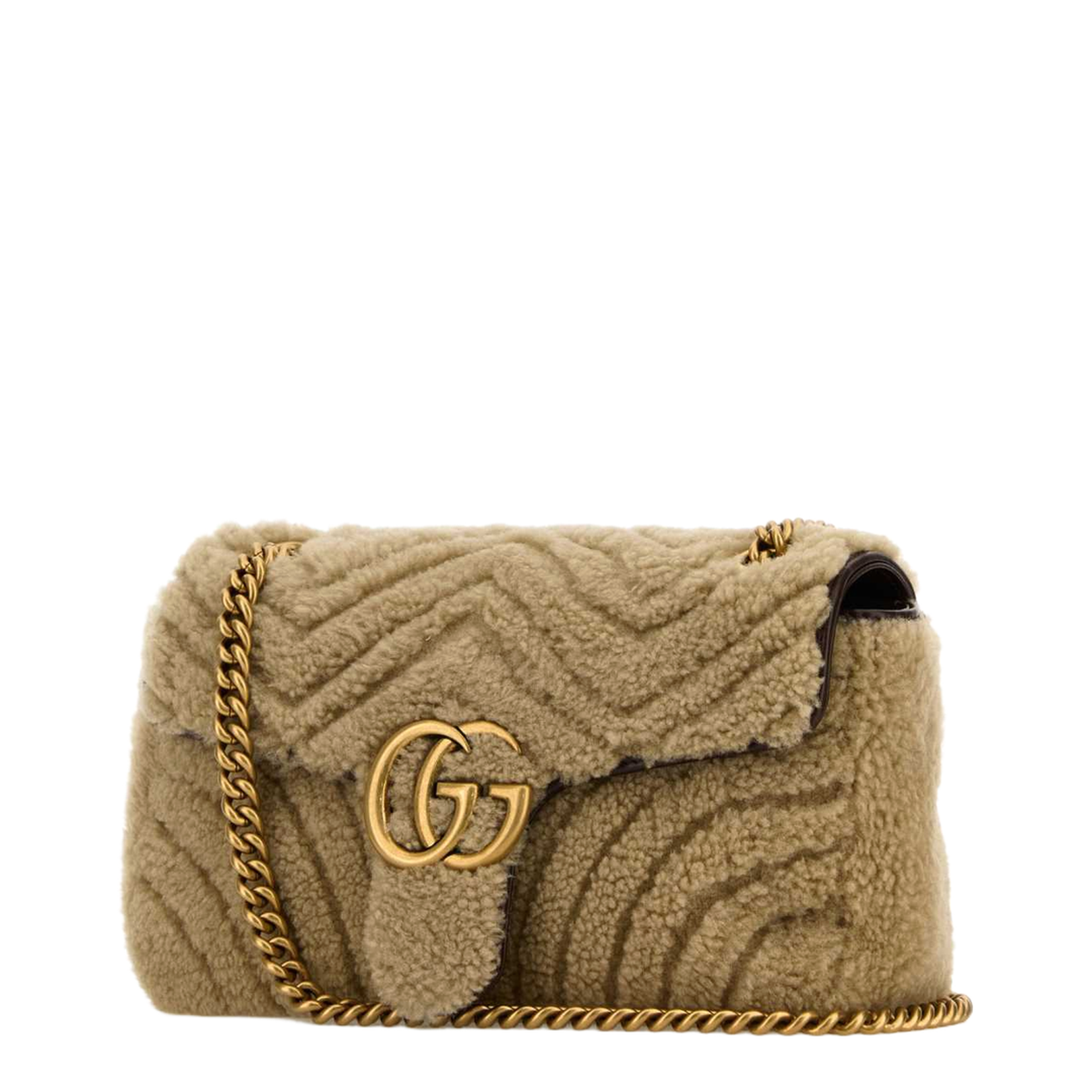 Beige Shearling Small Marmont Shoulder Bag