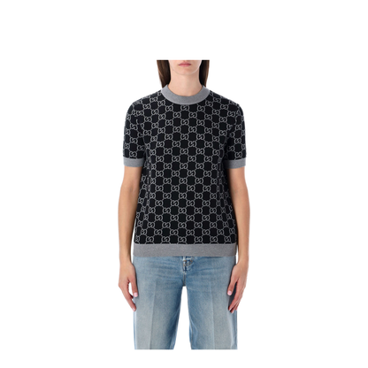 Reversible Wool Jacquard Top in Grey and Black