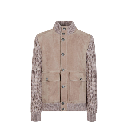 Beige Suede Bomber Jacket
