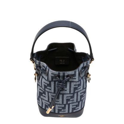Mon Tresor Mini FF Jacquard Denim-Effect Bucket Bag - Dark Blue