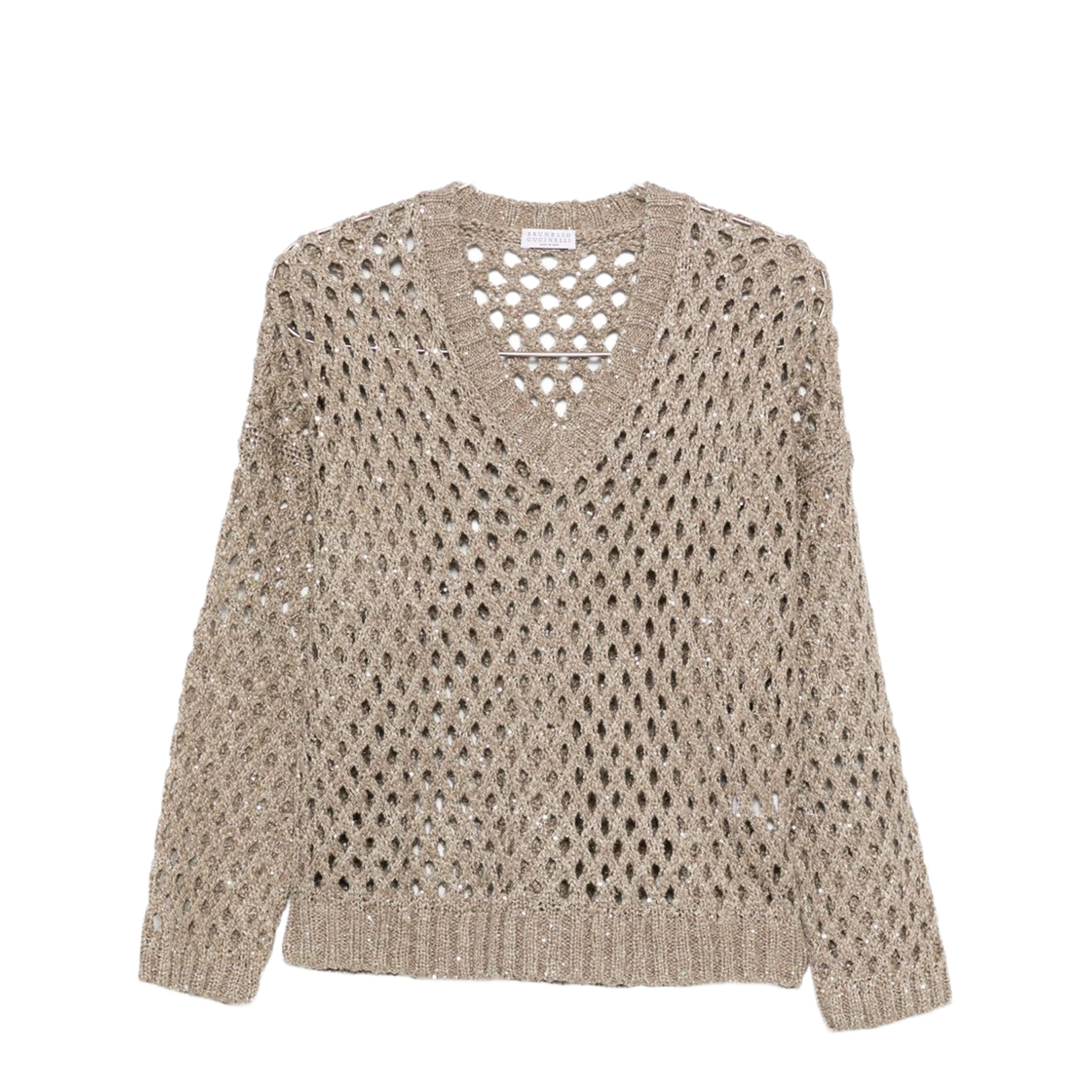 Open-knit V-necked Sweater