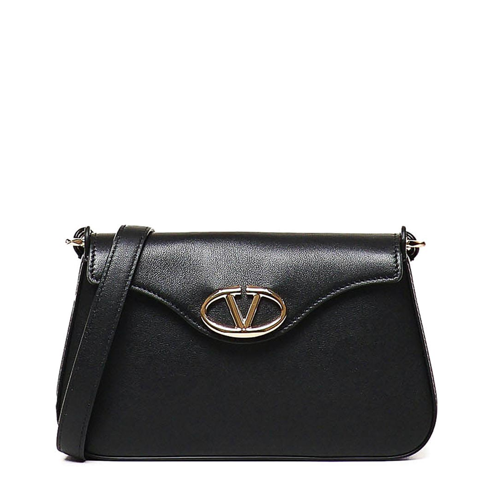 Leather V Logo Shoulder Bag