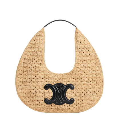Classic Panier Hobo Bag in Raffia and Calfskin